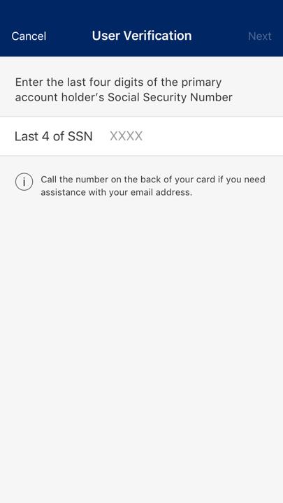 Next, you will be asked to enter the last four digits of the Cardholder’s social security number.