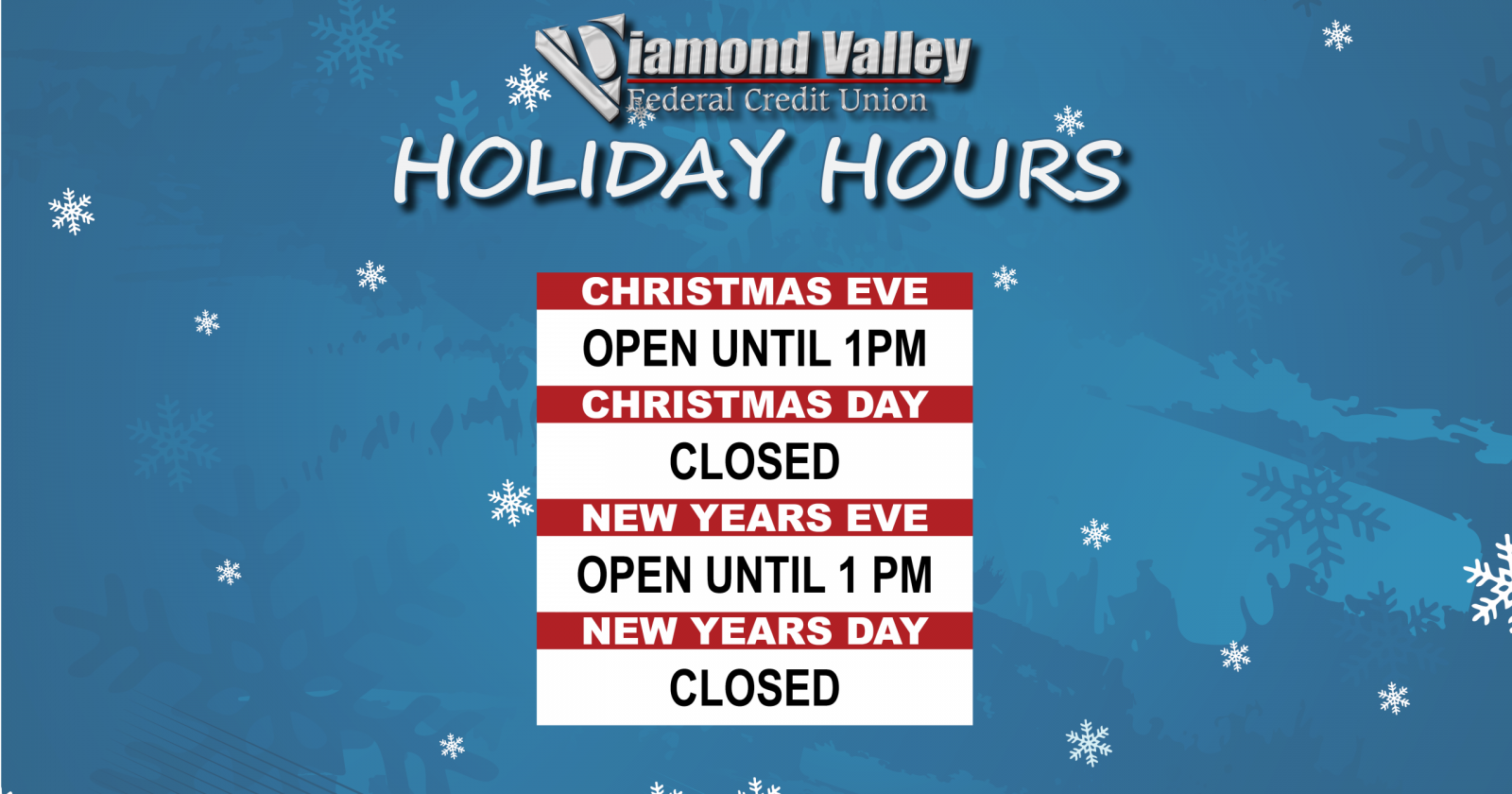 DVFCU Holiday Hours - Christmas & New Years